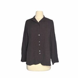 Poetry Dark Brown Linen Viscose Button-Down Shirt